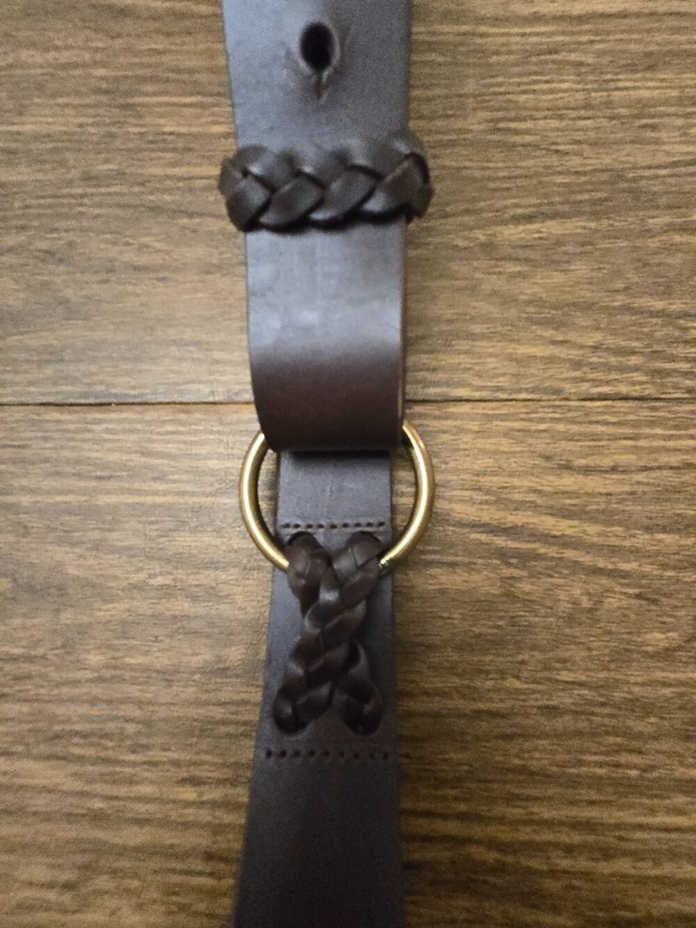 RALPH LAUREN Women's Brown Leather Belt w/Round Brass Buckle/Hook Braided Loops